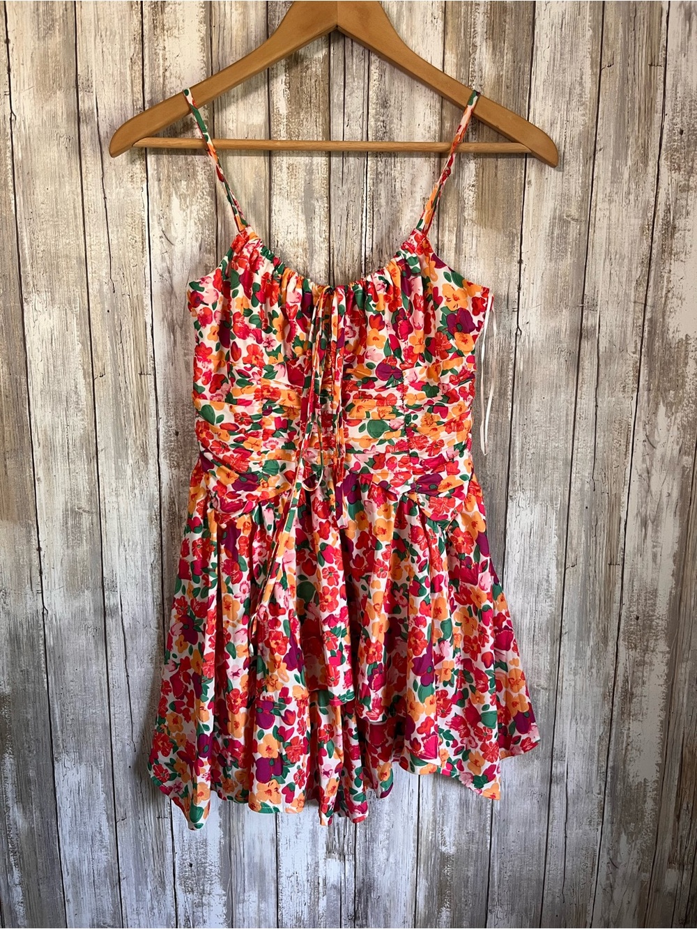 Princess Polly Barrett Mini Dress Size 4 Multi Floral Petite Eco Ruched NWT - Picture 2 of 8